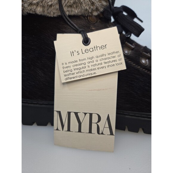 Myra NEW With Tags Turbulent Black Cowhide Fur On Leather Rugged Boots Women 10 - Picture 11 of 12